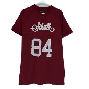 SIKSILK Stretch Sports Tee in Burgundy/White Size L